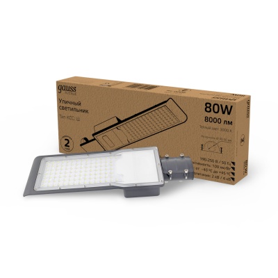 Светильник светодиодный уличный консольный LED ДКУ 80 Вт 8000 Лм 4000К IP65 190-250 В КСС Ш 420х160х57 мм Avenue Gauss Gauss 629534280