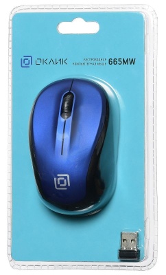 Мышь Оклик 665MW черный/синий оптическая (1000dpi) беспроводная USB (3but)