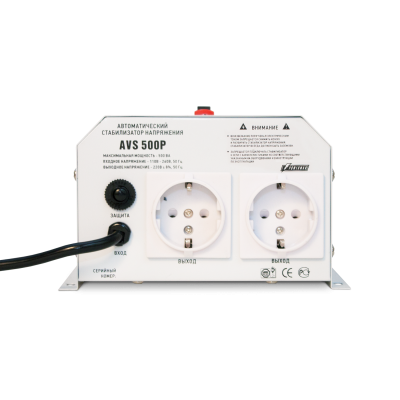 Стабилизатор POWERMAN AVS 500P, ступенчатый регулятор, цифровые индикаторы уровней напряжения, 500ВА, 110-260В, максимальный входной ток 5А, 2 евророзетки, IP-20, навесной,   185мм х 170мм х 100мм, 2,5 кг. POWERMAN AVS 500P (POWERMAN AVS-500P)