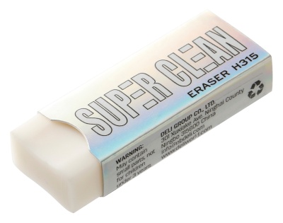 Ластик Deli EH315 Super Clean 54х20х10мм ПВХ белый индивидуальная картонная упаковка