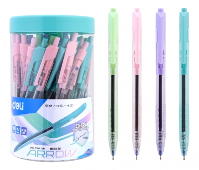 Ручка шариковая Deli EQ03236-1 Arrow авт. 0.7мм прозрачный ассорти синие чернила пластик.стакан (1шт)