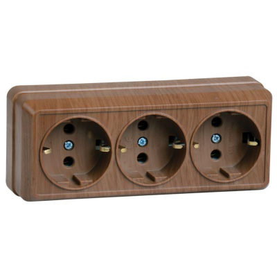 Iek ERO31-K04-16-DC РС23-3-ОД Розетка 3местн. с з/к 16А откр.уст. ОКТАВА (дуб)
