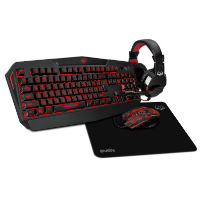 Игровой набор клавиатура+мышь+гарнитура+коврик SVEN GS-4300 (104 кл.+12Fn, 8 смен. кл., 200-4800DPI) Sven SV-018382