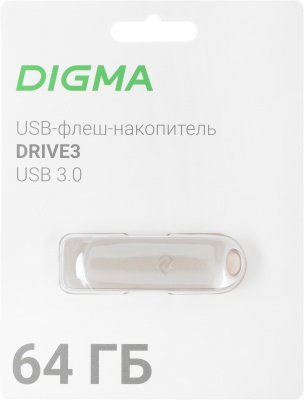 Флеш Диск Digma 64Gb DRIVE3 DGFUM064A30SR USB3.0 серебристый