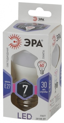 Лампа светодиодная Эра P45-7W-860-E27 7Вт цок.:E27 шар 220B 6000K св.свеч.бел.хол. P45 (упак.:3шт) (Б0031402)