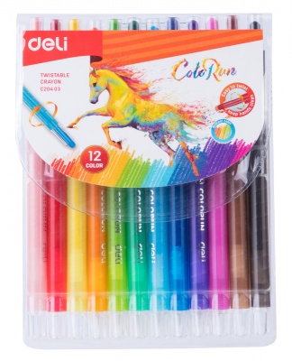 Восковые мелки Deli EC20403 Colorun с поворотным механизмом 12цв. блист.европод.