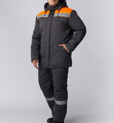 Костюм зимний Партнер NEW (Смесовая, 210) п/к, темно-серый/оранжевый,56-58,170-176