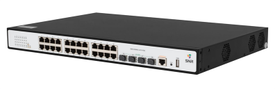 Коммутатор Управляемый PoE коммутатор уровня 2, 24 порта 10/100/1000Base-T с поддержкой PoE, 4 порта 1/10G SFP+, PoE 370 Ватт (SNR-S2989G-24TX-POE)