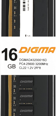 Память DDR4 16Gb 3200MHz Digma DGMAD43200016D RTL PC4-25600 CL22 DIMM 288-pin 1.2В dual rank