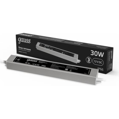 Блок питания Gauss 202023030 пониж. для лен.светод. черный/серый