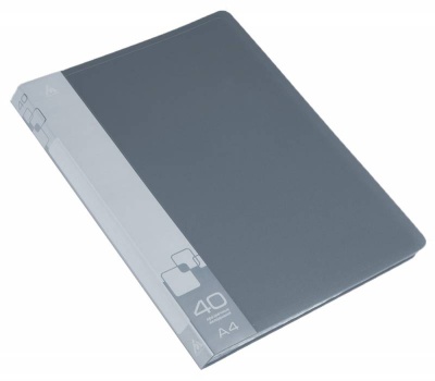 Папка с 40 прозр.вклад. Бюрократ -BPV40GREY A4 пластик 0.65мм торц.карм с бум. встав серый
