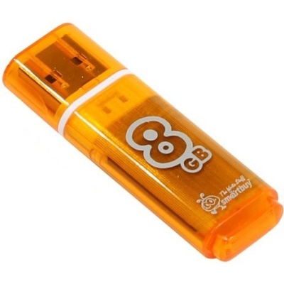 Флеш Диск Smartbuy 8Gb Glossy SB8GBGS-OR USB2.0 оранжевый
