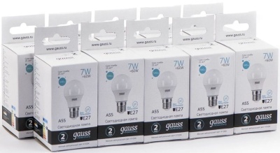 Лампа светодиодная Gauss Elementary 7Вт цок.:E27 груша 220B 4100K св.свеч.бел.ней. A60 (упак.:10шт) (23227A)