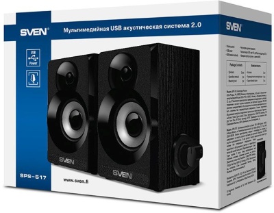 SVEN SPS-517, чёрный, акустическая система 2.0, USB, мощность 2x3 Вт(RMS) SVEN SPS-517 (SV-016180)
