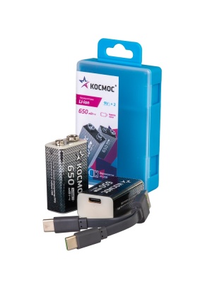 Аккумулятор крона Li-ion 9V 500мАч 2 шт в боксе