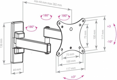 Кронштейн для телевизора Arm Media MARS-02 черный 10"-32" макс.20кг настенный поворот и наклон