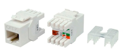 Hyperline KJ8-8P8C-C6-180-WH Вставка Keystone Jack RJ-45(8P8C), категория 6, тип 180 градусов, белая Hyperline KJ8-8P8C-C6-180-WH