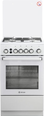 Плита Газовая De Luxe 5040.40г (кр) ЧР-012 белый (стеклянная крышка) реш.чугун