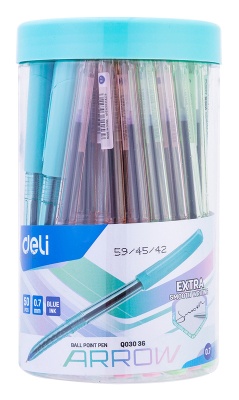 Ручка шариковая Deli EQ03036-1 Arrow 0.7мм прозрачный ассорти синие чернила пластик.стакан (1шт)