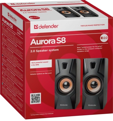 Defender Акустическая 2.0 система Aurora S8 черный, 8 Вт, питание от USB Defender Aurora S8 (65408)