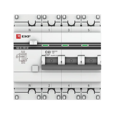 EKF DA32-63-30-4P-pro Дифференциальный автомат АД-32 3P+N 63А/30мА (хар. C, AC, электронный, защита 270В) 4,5кА EKF PROxima