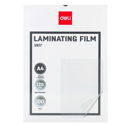 Пленка для ламинирования Deli 125мкм A4 (100шт) глянцевая 216x303мм с клеящим слоем E3817