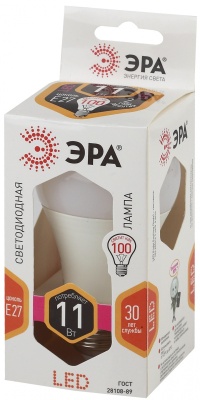 Лампа светодиодная Эра A60-11W-827-E27 11Вт цок.:E27 груша 220B 2700K св.свеч.бел.теп. A60 (упак.:3шт) (Б0030910)