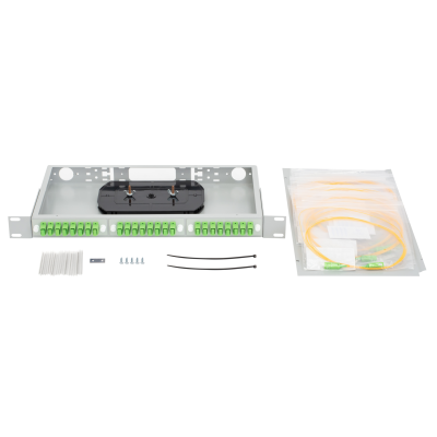 Кросс оптический 19" (ШКОС) укомплектованный на 24 SC/APC порта (комплект с розетками и пигтейлами)