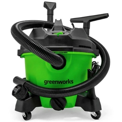 Greenworks Строительный пылесос, {Мощность 1300 Вт; Объем 34 л; Сухая уборка/сбор воды; шланга 3 м; кабеля 3 м; Функция выдувания воздуха; 8,4 кг} [4701207]