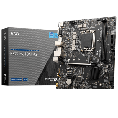 Материнская плата MSI PRO H610M-G H610, LGA1700, 2*DDR5, 1*PCIEx16, 1*PCIEx1, 1*M.2, 4*USB3.2Gen1, 6*USB2.0, 4*SATA3.0, 1G, VGA, DP, HDMI, M-ATX,  BULK