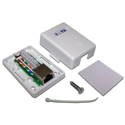 Настенная розетка, 1 порт RJ-45 категории 6, STP, белая (TWT-SM1-45/S6-WH)