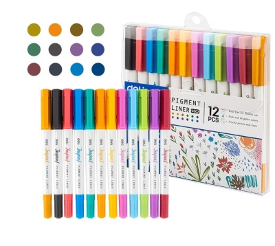 Набор ручек капилляр. Deli Inspira (EU302) d=0.5мм ассор. черн. игловидный пиш. наконечник линия 1.0мм 12цв.