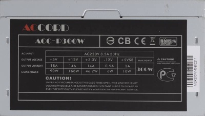 Блок питания Accord ATX 300W ACC-P300W (24+4pin) 80mm fan 3xSATA