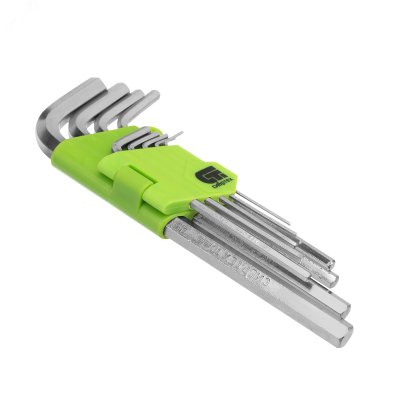 Набор ключей имбусовых HEX, 1,5–10 мм, 45x, закаленные, 9 шт., удлиненные , никель