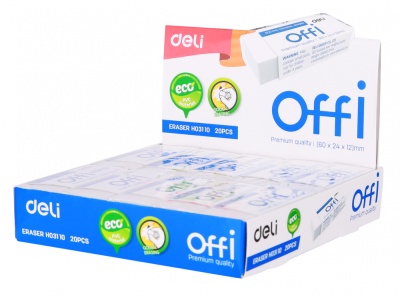 Ластик Deli EH03110 Offi 60x24x12мм ПВХ белый индивидуальная картонная упаковка