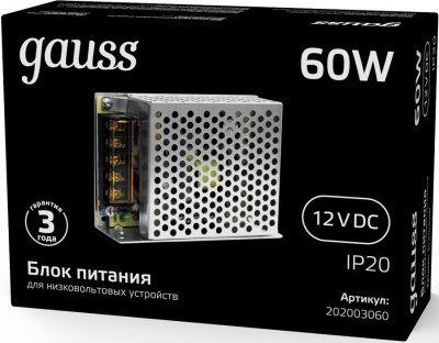 Блок питания Gauss 202003060 встраив. для лен.светод. черный