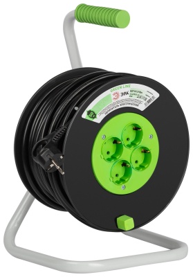 Удлинитель силовой на катушке пластик 4 розетки с заземлением 50м ПВС 3x1.5мм2 GREEN LINE KAT-3x1.5-50m Greenline ЭРА