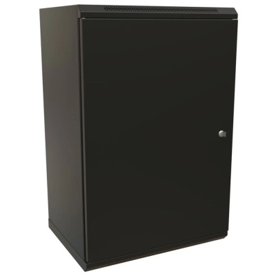 Шкаф Hyperline WRline WR-TW-2245-SR-RAL9004 Шкаф настенный 19-дюймовый (19"), 22U, 1086x600х450мм, цельнометаллическая дверь с замком, цвет черный (RAL9004) (разобранный)