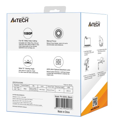Камера Web A4Tech PK-935HL черный 2Mpix (1920x1080) USB2.0 с микрофоном