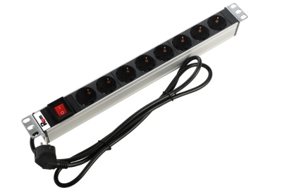 Блок розеток Rem-16 с выкл., 8 Schuko, 16 A, алюм., 19", шнур 1,8 м (R-16-8S-V-440-1.8)