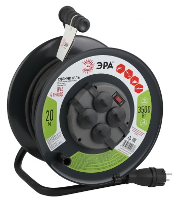 Удлинитель силовой Эра RMx-4es-3x2.5-20m-IP44(KG) (Б0043057) 3x1.5кв.мм 4розет. 20м ПВС 16A метал.катушка черный