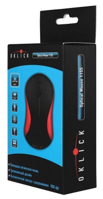 Мышь Оклик 115S черный/красный оптическая (1200dpi) USB для ноутбука (2but)