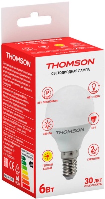 Лампа светодиодная Thomson TH-B2031 6Вт цок.:E14 шар 220B 3000K св.свеч.бел.теп. Globe
