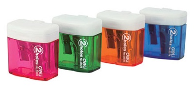 Точилка для карандашей ручная Deli E0576 Cubic 2 отверстия пластик ассорти дисплей