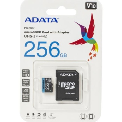 Micro SecureDigital 256Gb A-DATA AUSDX256GUICL10A1-RA1 {MicroSDXC Class 10 UHS-I, SD adapter}