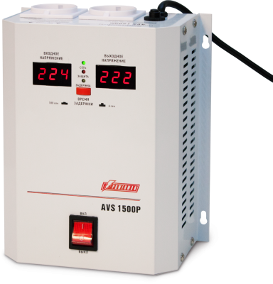 Стабилизатор POWERMAN AVS 1500P, ступенчатый регулятор, цифровые индикаторы уровней напряжения, 1500ВА, 110-260В, максимальный входной ток 12А, 2 евророзетки, IP-20, навесной,   215мм х 270мм х 110мм, 4.3 кг. POWERMAN AVS 1500P (POWERMAN AVS-1500P)