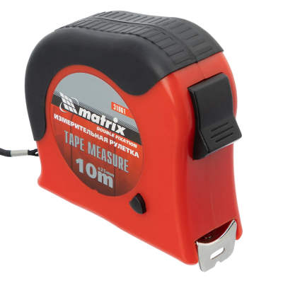 Рулетка Double fixation, 10 м х 25 мм, обрезиненный корпус, двойная плавная фиксация