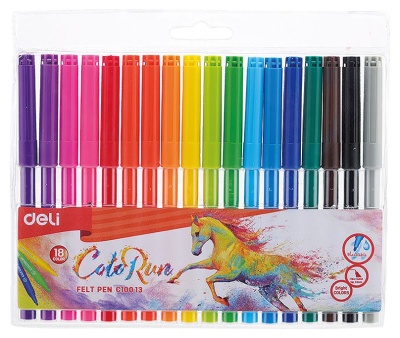 Фломастеры Deli EC10013 ColoRun Вентилируемый 18цв. пакет с европодвесом