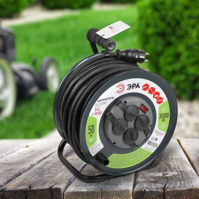 Удлинитель силовой ЭРА RMx-4es-3x2.5-50m-IP44(KG) на металлической катушке с заземлением с выключателем 4 розетки 50м КГ