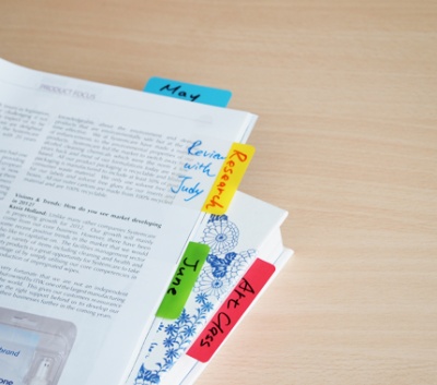 Закладки самокл. разделители пластиковые Stick`n 21608 38x51мм 4цв.в упак. 6лист с цветным краем европодвес